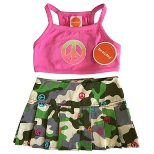 SimplyDog 2pc Dog Outfit Peace Top & Camo Skirt Pink Green Size S